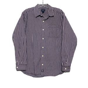 Nautica Button Down LS Dress Shirt Boys L 16-18 Preppy Red Blue Plaid Classic